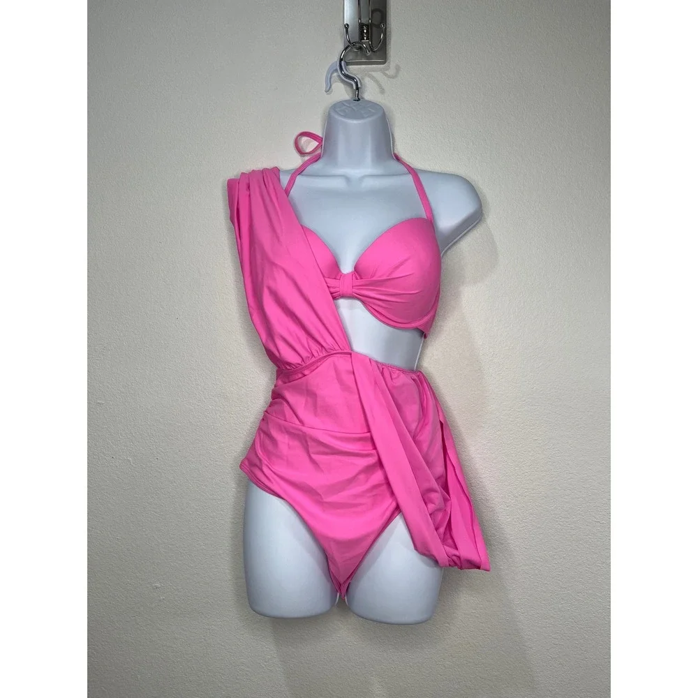 CUPSHE Hot Pink Convertible Multi-Way Underwire two Piece Swimsuit XL - Picture 4 of 11